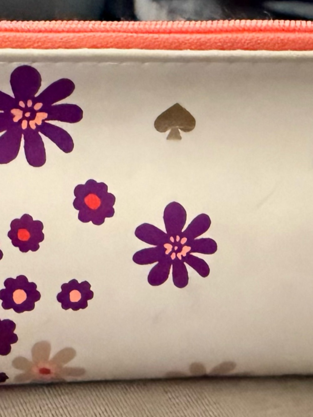 kate spade White Floral Zip Pouch with Purple and Coral Accents. GUC